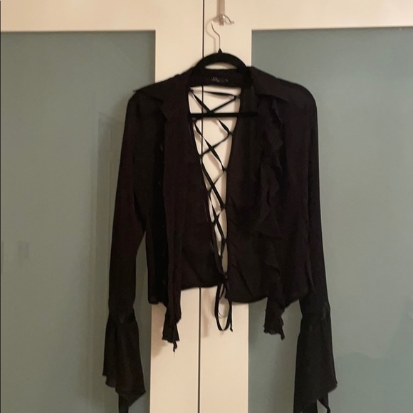 Black open back blouse circa 1990 - Picture 1 of 6